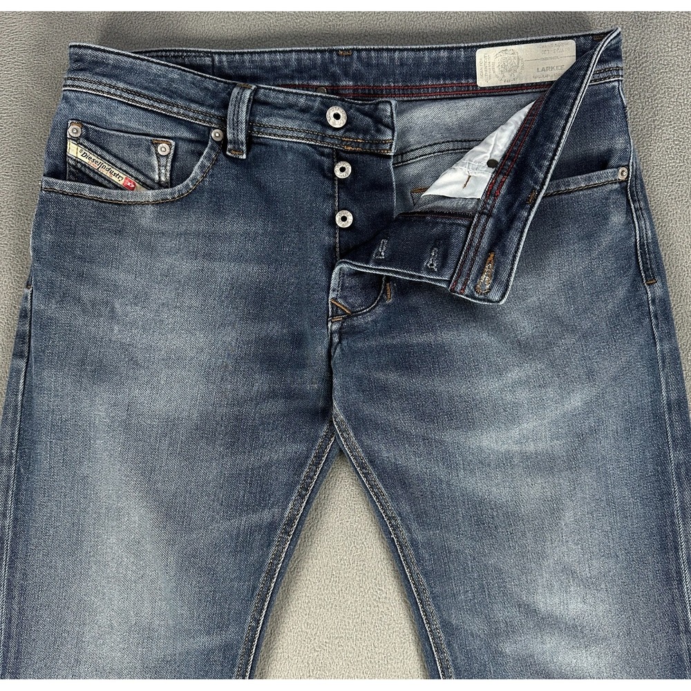 Diesel Jeans 33x32 Blue Larkee Straight Button Fly Regular Tapered Distressed